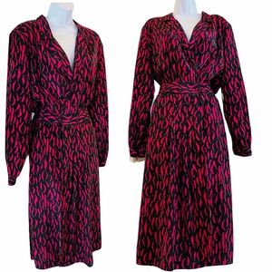 Vintage Black & Pink Long Sleeve Wrap Dress